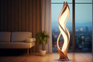 Decoração de Luxo com luminária de chão na sala.