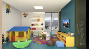 Imagem mostra a perspectiva do espaço kids do empreendimento Le Jardin, da Monterre Construtora.