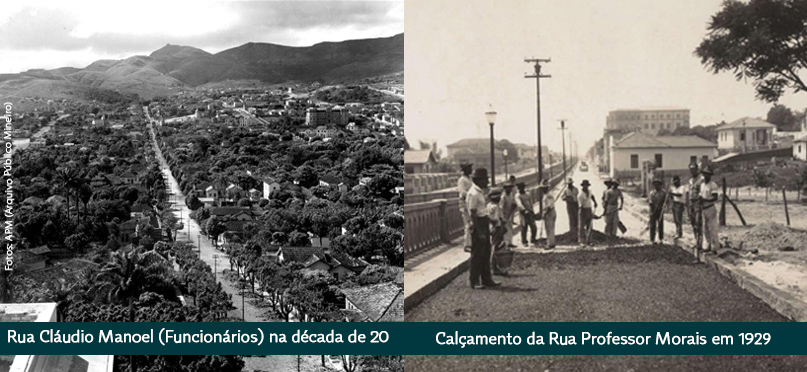 Imagem mostra como era o bairro Funcionários no século 20, como era nas ruas Professor Cláudio Manoel e na Rua Professor Morais.